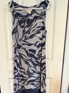 Style & Co Y2K Peasant Midi High Low Hem Dress Navy White Sleeveless Scoop Neck